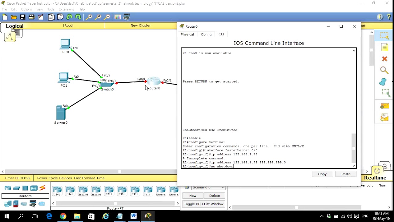 Packet Tracer Configure IP address on Router Interfaces