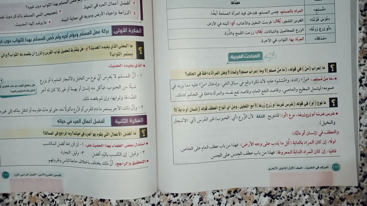 الحديث الحادي عشر ثواب الغرس والزرع للصف الاول الثانوي ادبي