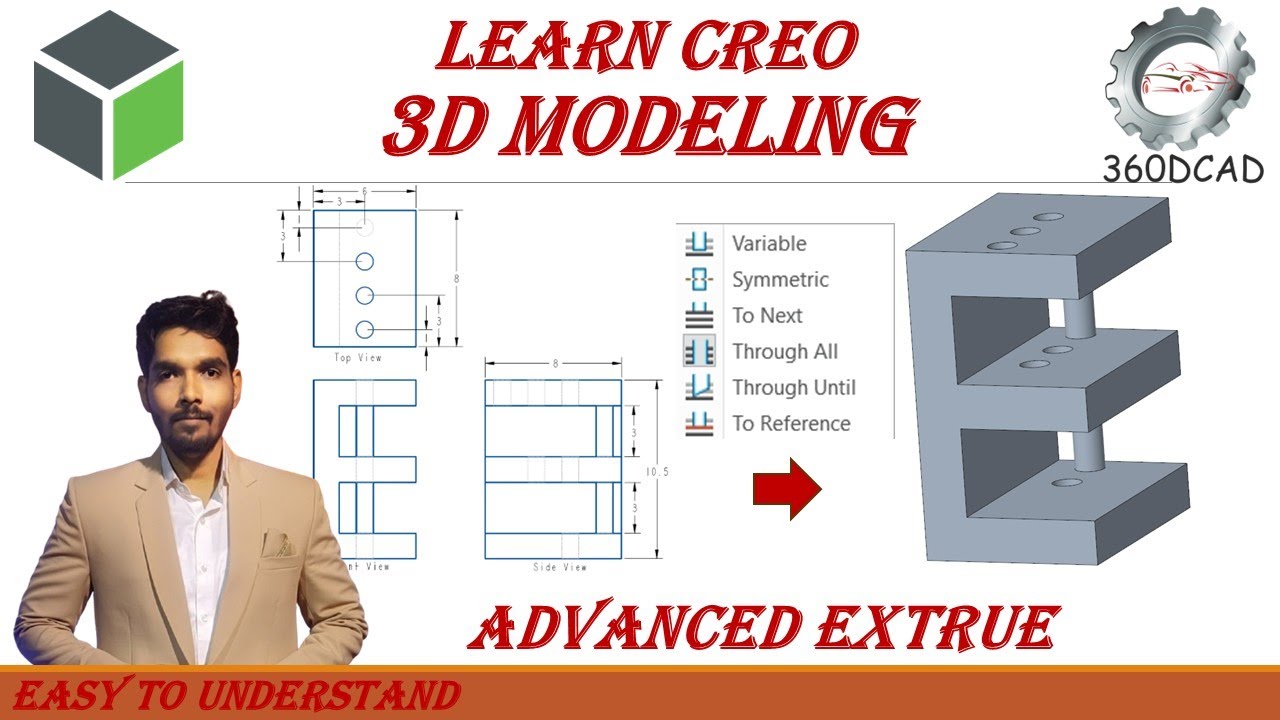 Creo Part Modeling: Advanced Extrude Command | Define Depth | In Hindi