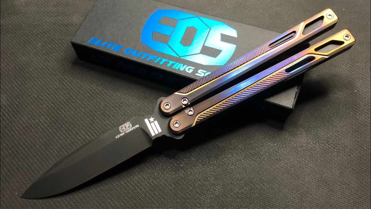 EOS Elite Outfitting Solutions Serpent Titanium Flame Treated Balisong S35VN / unboxing / comparison