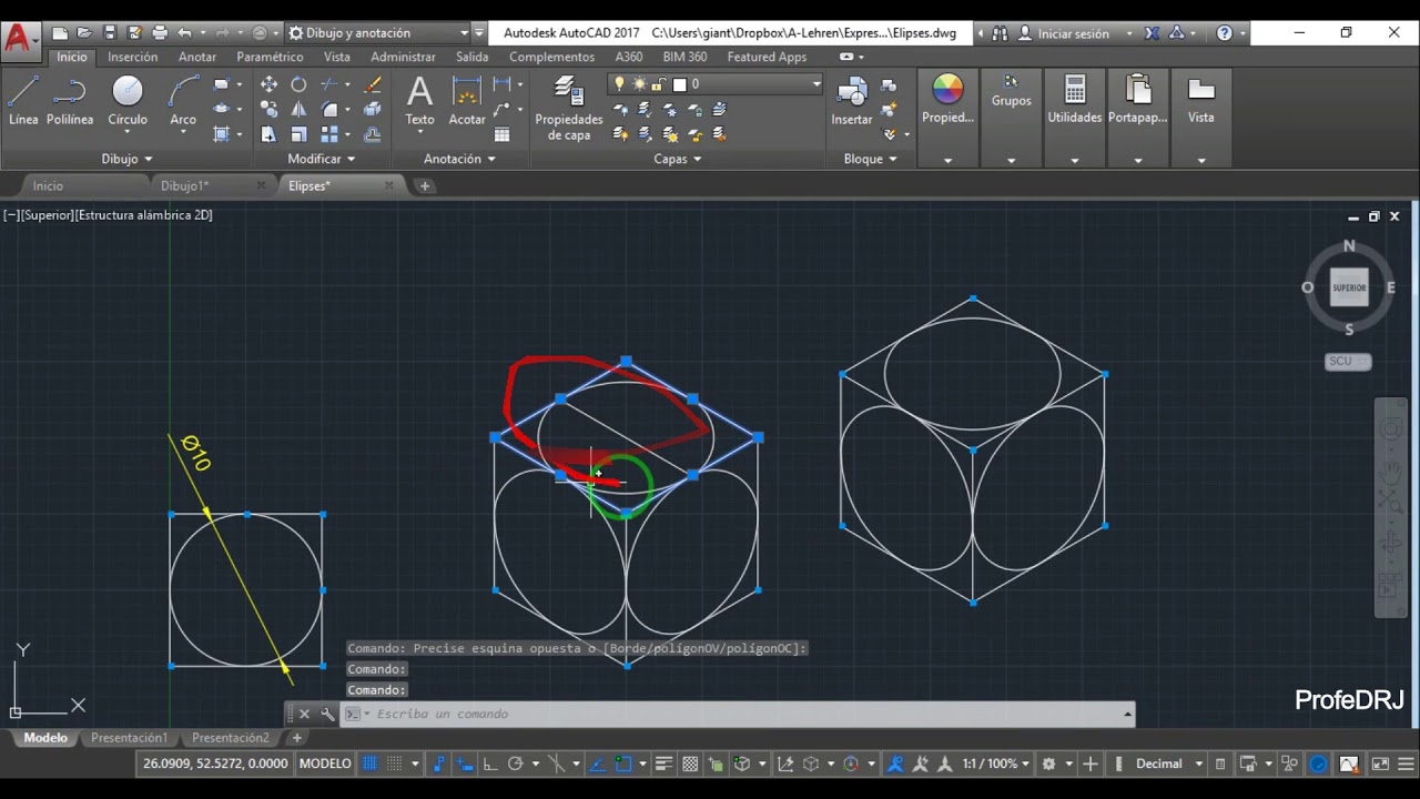AutoCAD Lección 6 - (Círculos en isometría - Elipses y acotado)