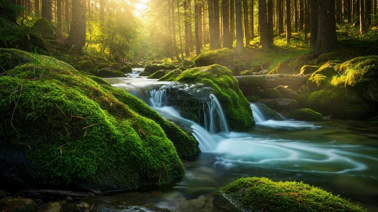 LIVE: Golden Hour Forest Stream | Stress Relief & Meditation | White Noise Room 4K