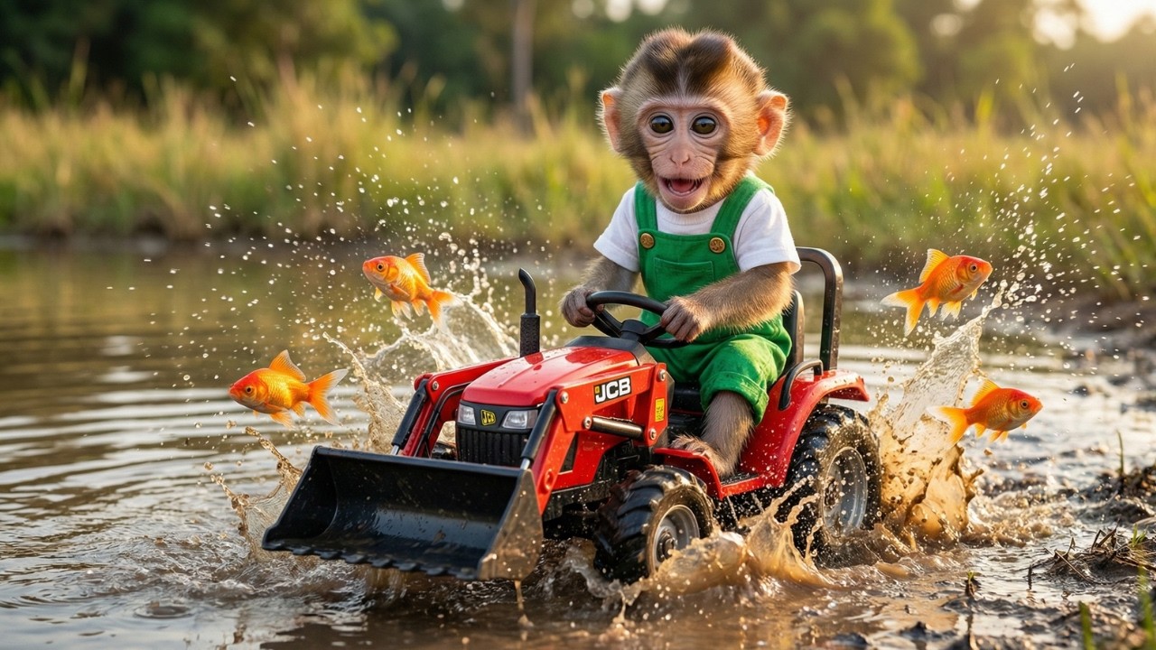 Monkey Nana Uses His Excavator to Save Fish from a Drought Disaster! 🐒🚜🐟