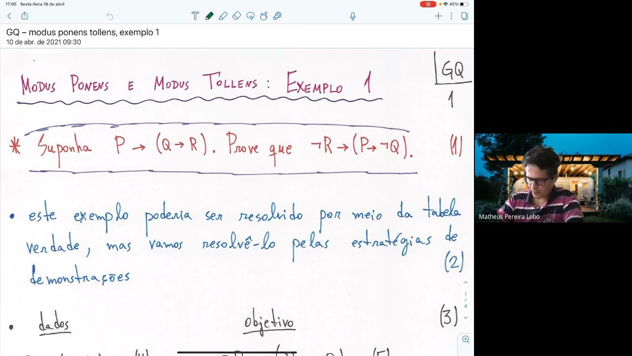 Modus Ponens e Modus Tollens: Exemplo 1 (demonstração matemática)