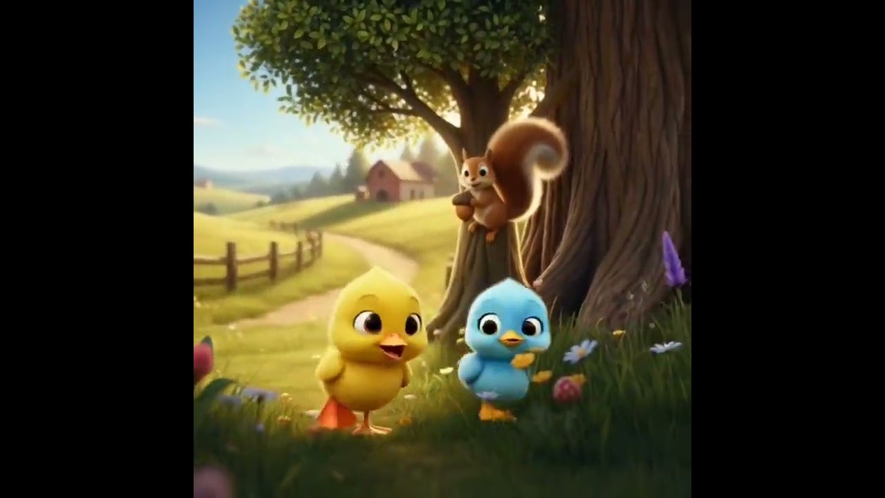 Lone blue jay makes friends with duckling and have fun.