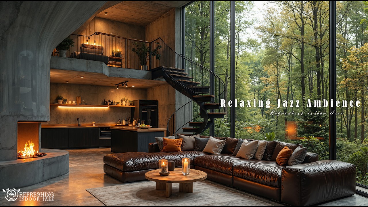 Refreshing Jazz in Relaxing Forest Ambience | Quiet Indoor Jazz Music with Nature Sounds for Calm