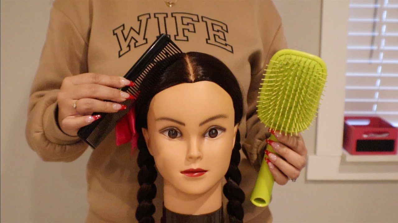 ASMR Detangling & Braiding Hair/Relaxing Hair Brushing, Hair Braiding and Scalp Massage💆🏻&zwj;♀️😴