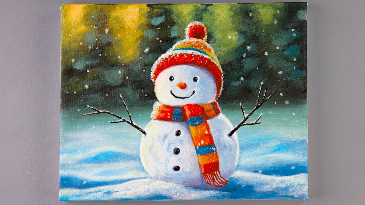 Snowman Painting Easy For Beginners / Acrylic painting