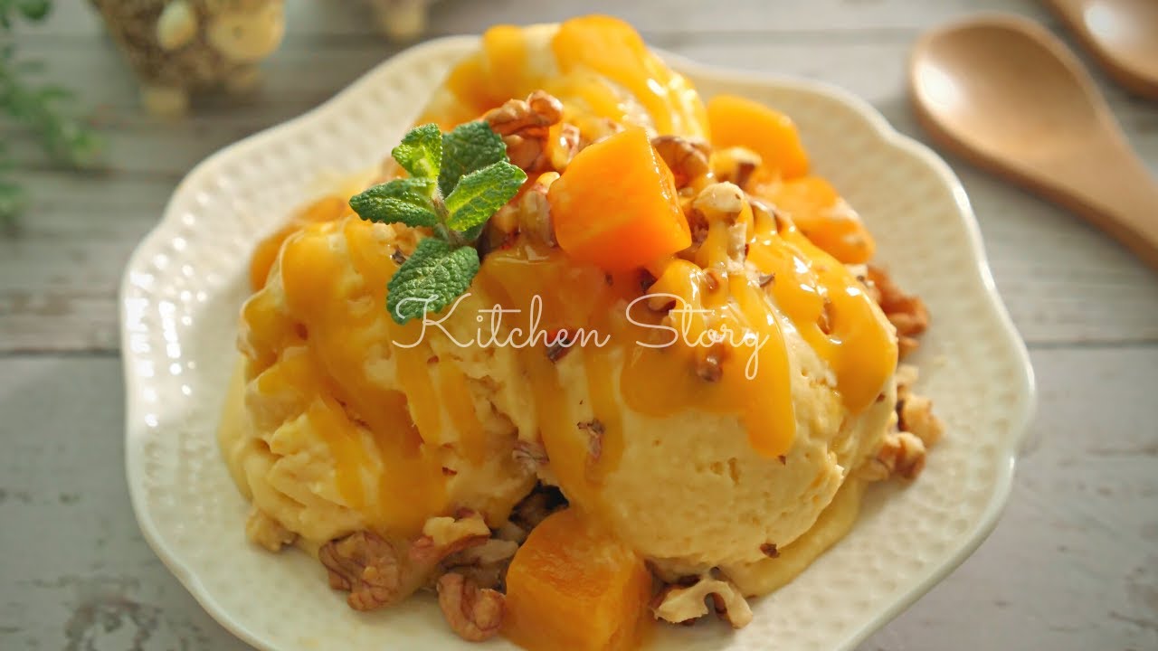 ការ៉េមស្វាយទុំ [Creamy Mango Ice-cream]♥︎[Kitchen Story] HOMEMADE WITH LOVE