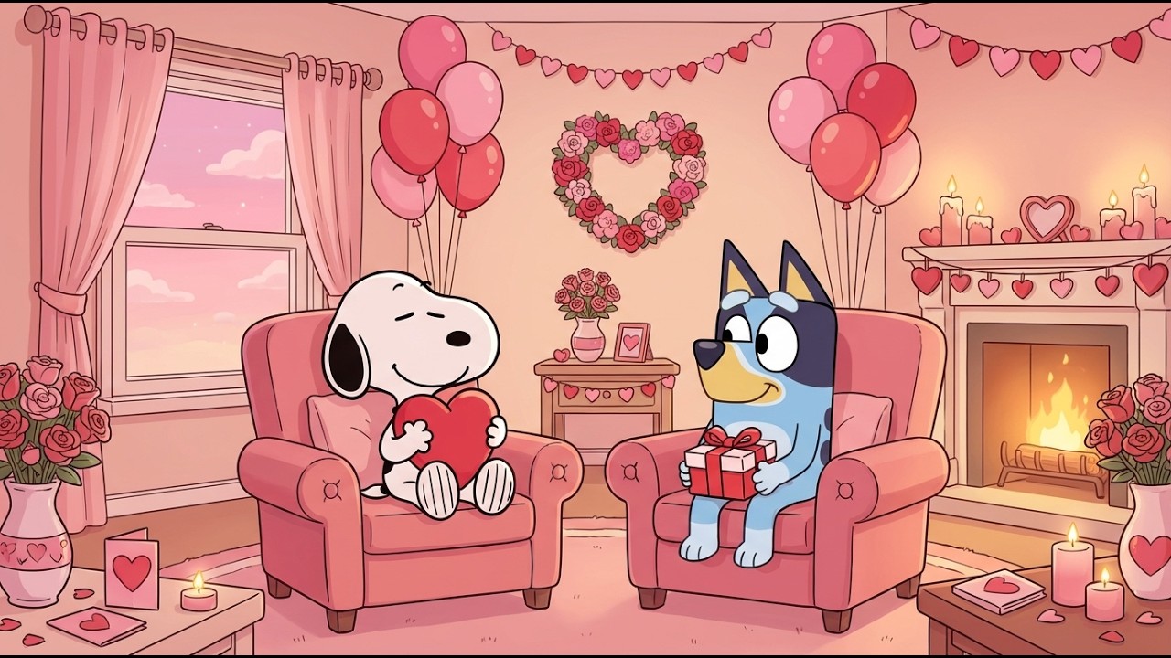 Snoopy & Bluey Valentine Gift Moment 💕 Chill Jazz Lofi Beats for Study & Calm ☕ Soft Love Vibes