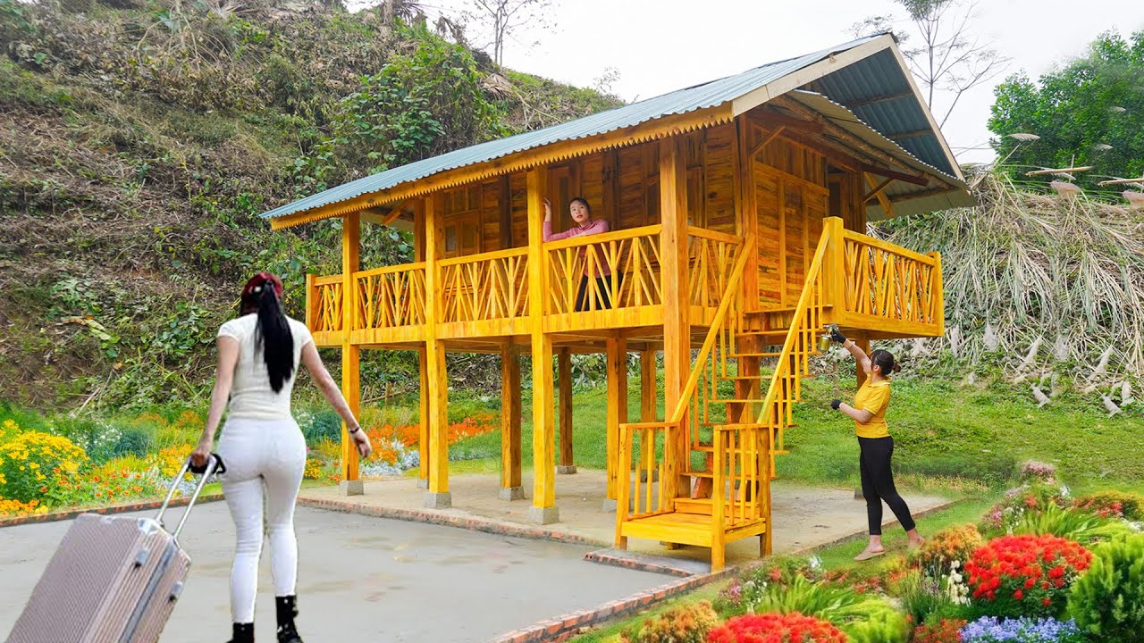 CEO Girl Leave City for the Forest To Build a 2-Story Wooden House / from Start to Finish