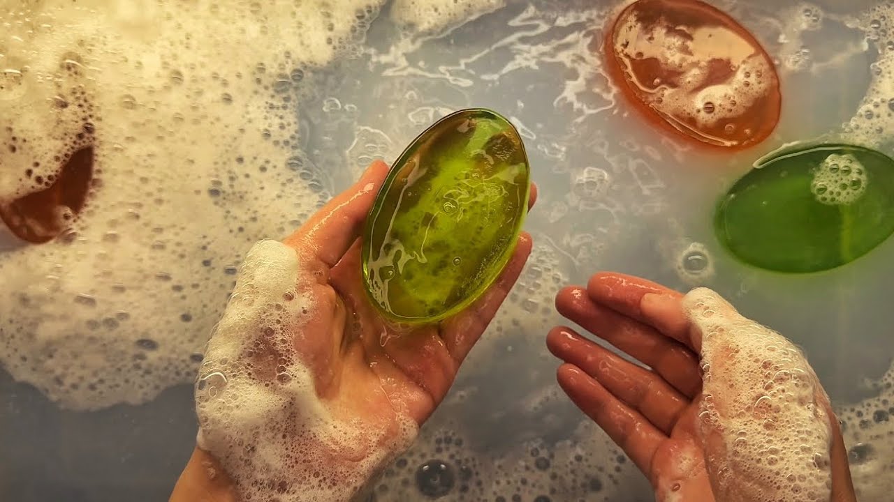 ASMR SOAP • Duru cherry 🍒 & Duru aloe 💚 Washing & Soaked soap • Slime from glycerin soap 🫧