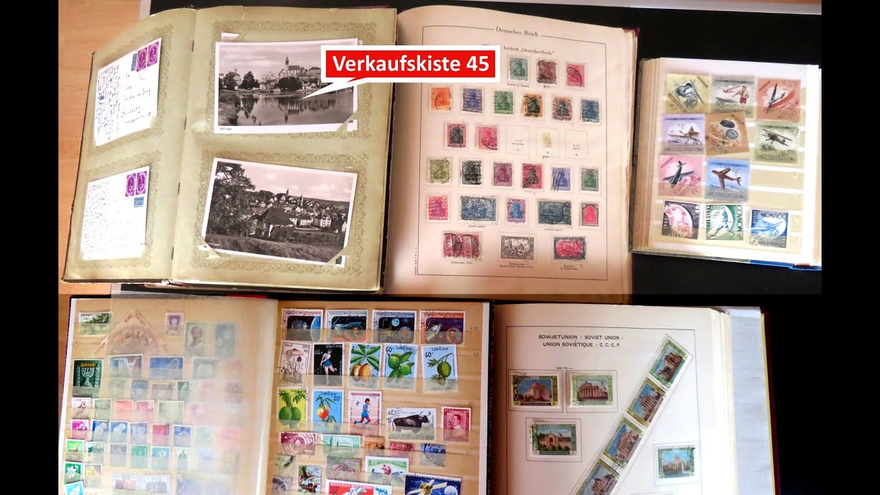 Briefmarken-Verkaufsfilm: Schatzsuche und Verkauf in Kiste 45 mit Briefmarken und Ansichtskarten