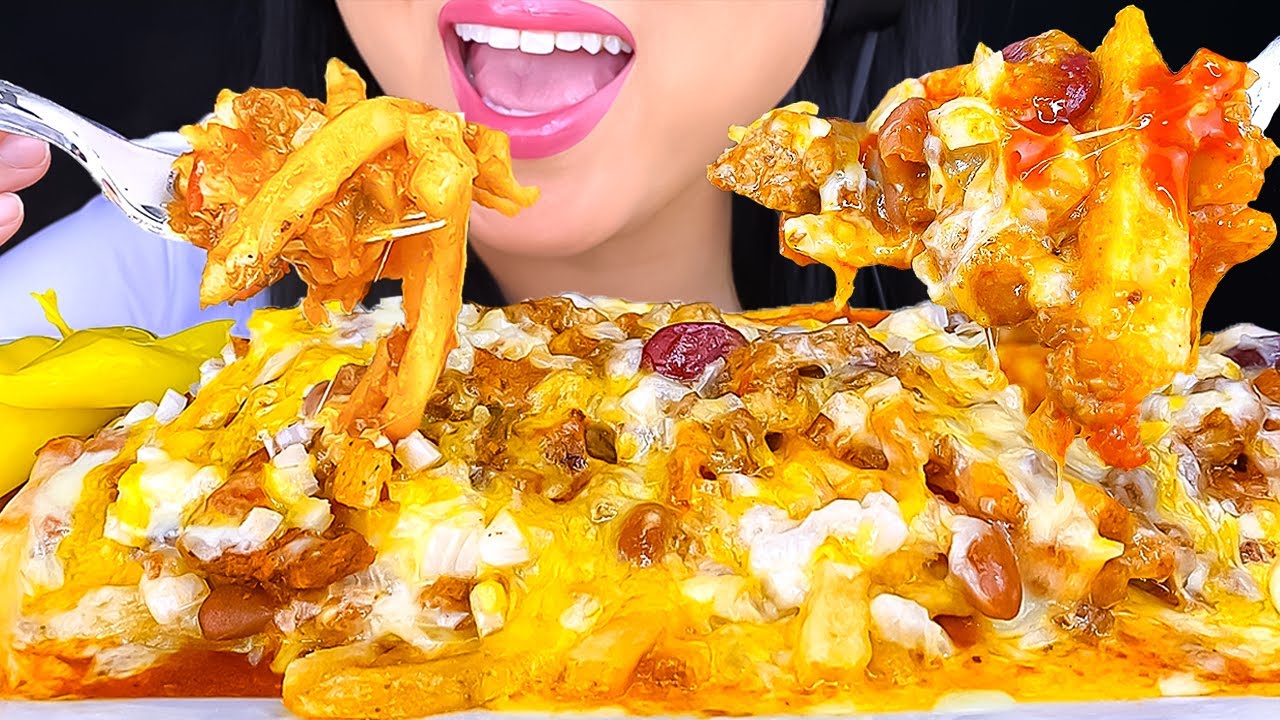 ASMR TRIPLE CHILI CHEESE FRIES WITH NEW WENDY'S FRIES MUKBANG ASMR Phan