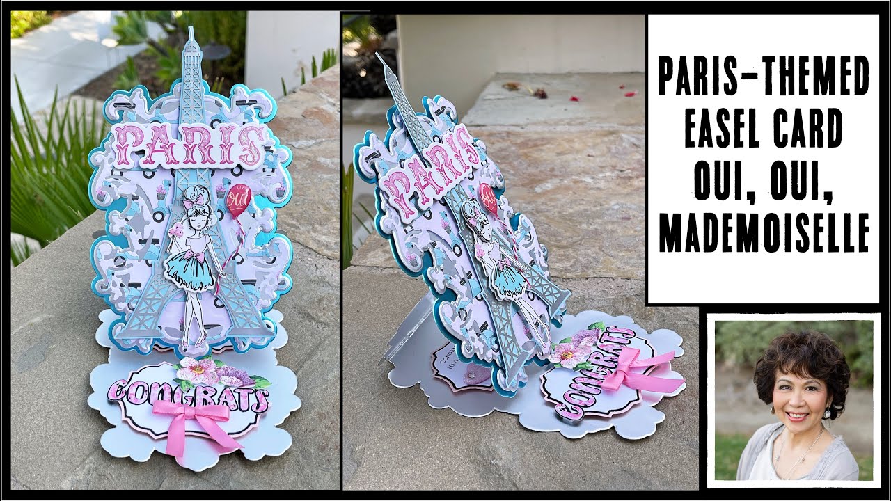 PARIS-THEMED EASEL CARD USING HOBBY LOBBY “PINK PASSPORT” KIT… OUI, OUI, MADEMOISELLE !