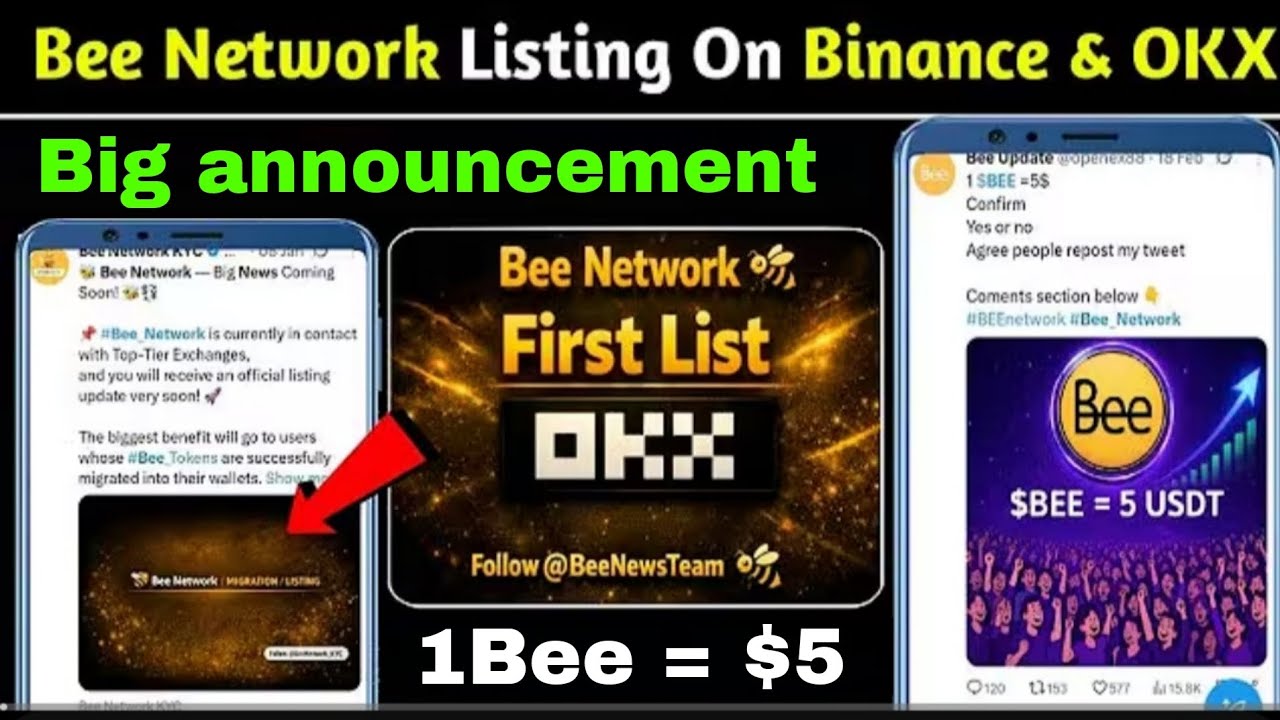 Бум 💥 Новое обновление сети ll Bee Network! Листинг монеты ll Bee на Binance и Okx 😱 1 Bee = 5$ 🤑...