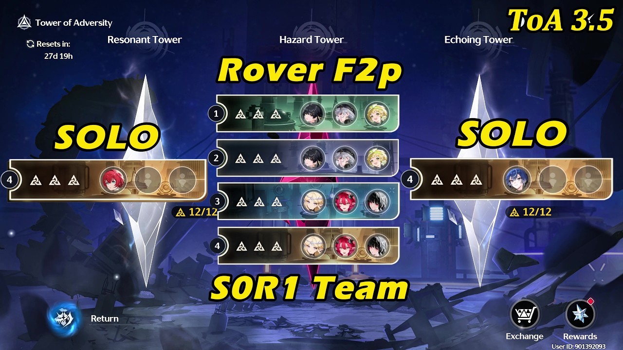 Rover F2p Mid | Danjin Solo | ToA 3.5 Reset 36/36 Clear |Wuthering Waves