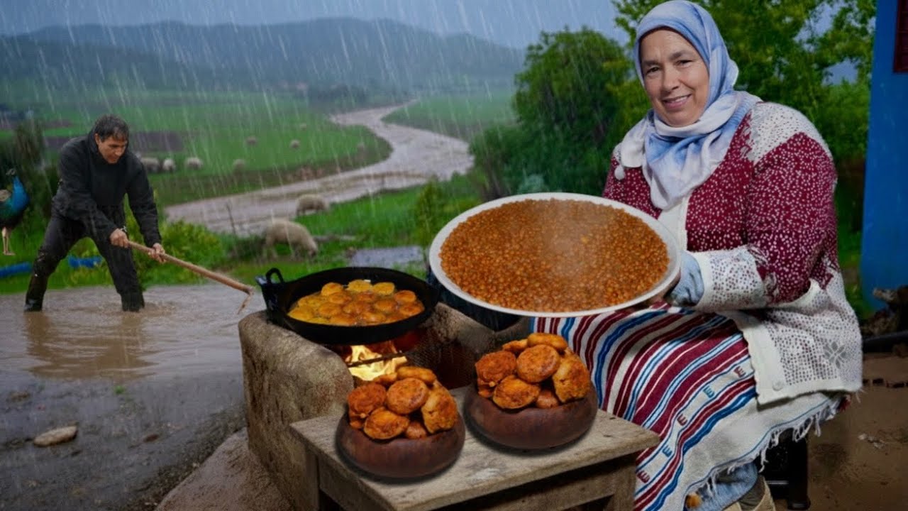 شتاء عاصف في القرية 🌧️ | فيضان النهر ووجبة دافئة على الكانون 🔥