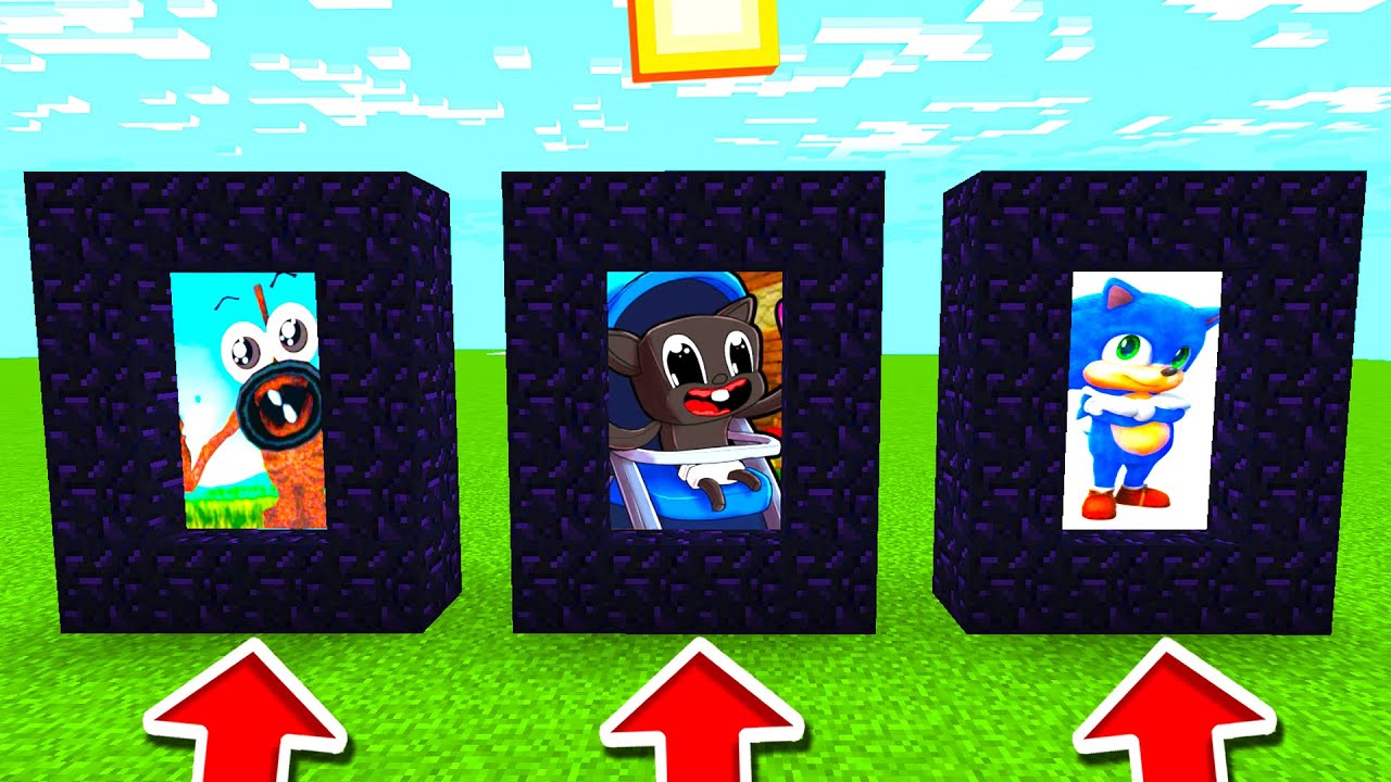 Minecraft PE : DO NOT CHOOSE THE WRONG PORTAL! (Baby Cartoon Cat, Baby Siren Head & Baby Sonic)