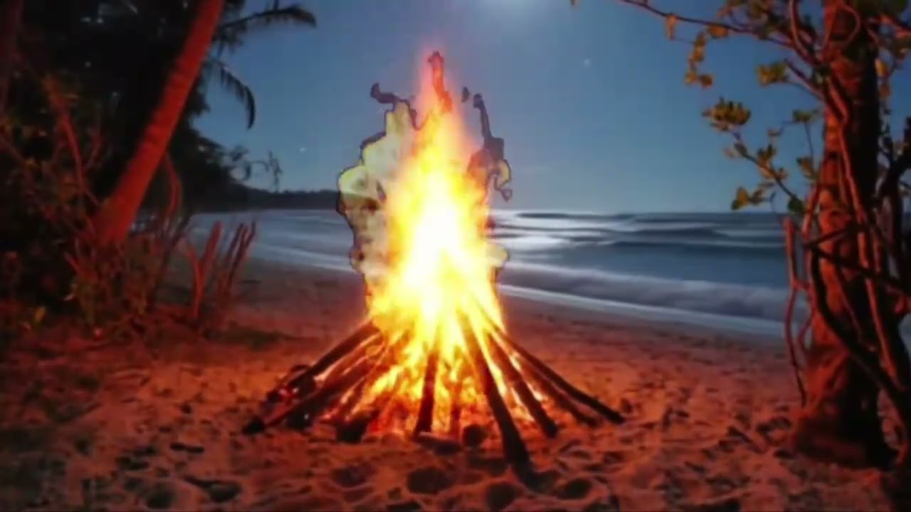 Beach Bonfire Ambience and Ocean Waves
