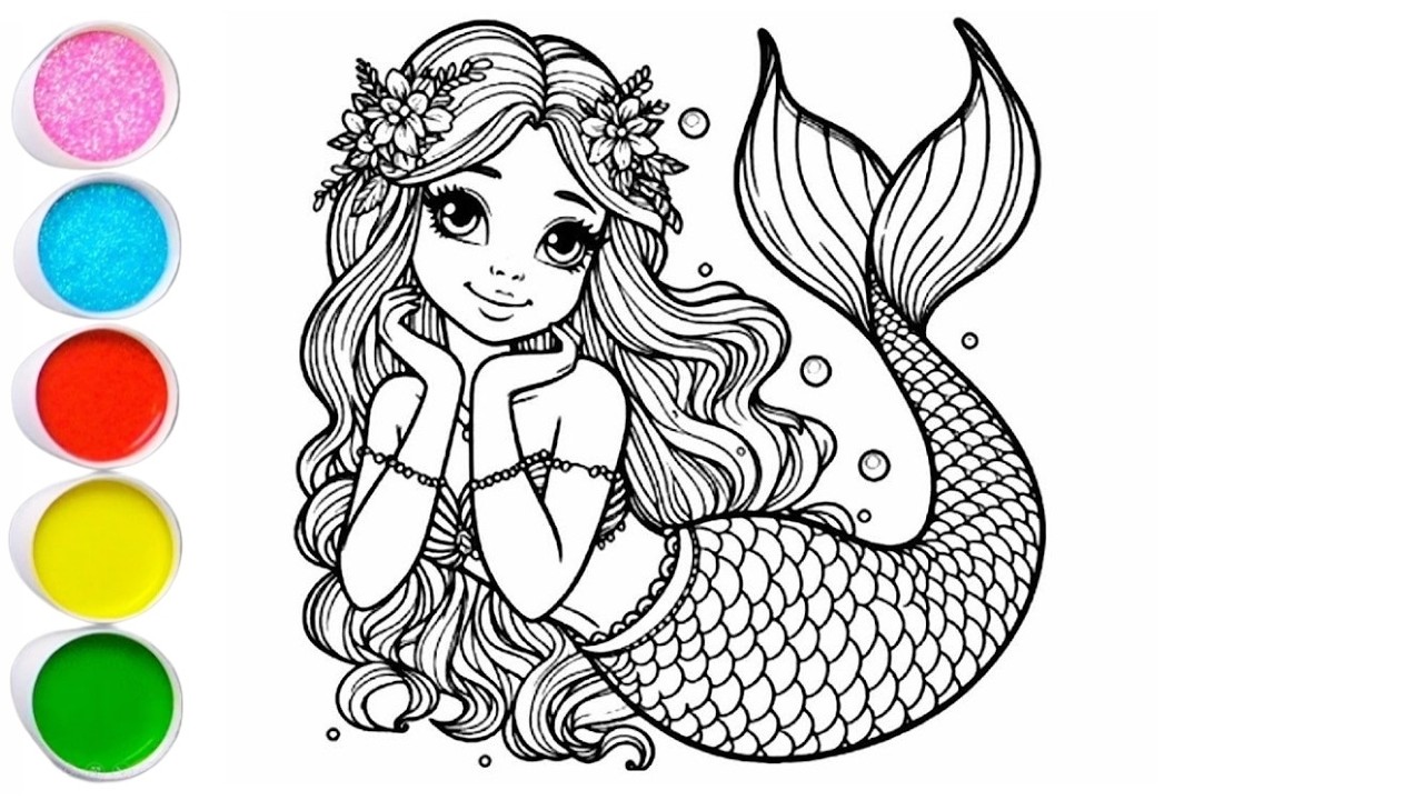 Cute Mermaid Drawing for kids, Painting & Coloring for kids, Toddlers | Let's Draw Together