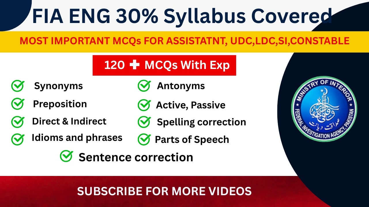 FIA English Preparation 2026 | 120 English Questions and Answers 2026 | FIA English 30% Syllabus