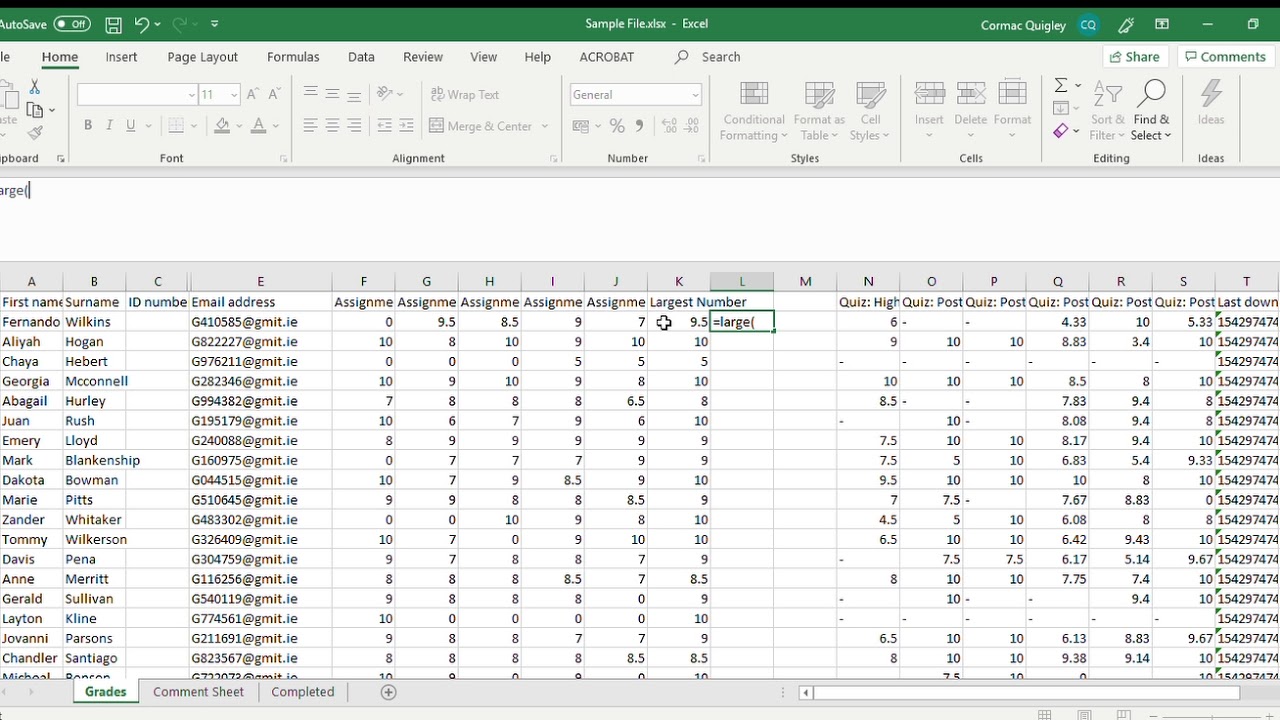 Large Function (Excel)