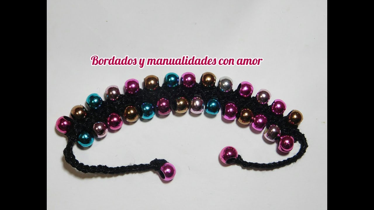 como hacer pulsera cuentas a crochet
