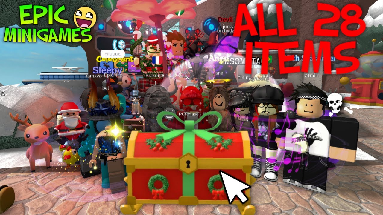 Представляем ВСЕ 28 ПРЕДМЕТОВ из рождественского ящика в Roblox: Epic Minigames!