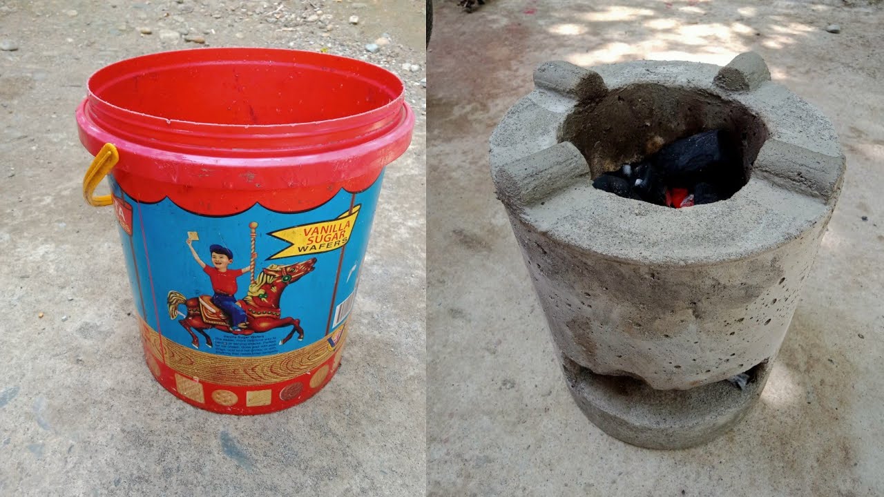 DIY cement charcoal stove | Making charcoal stove from cement and plastic bucket | KALAN DE ULING