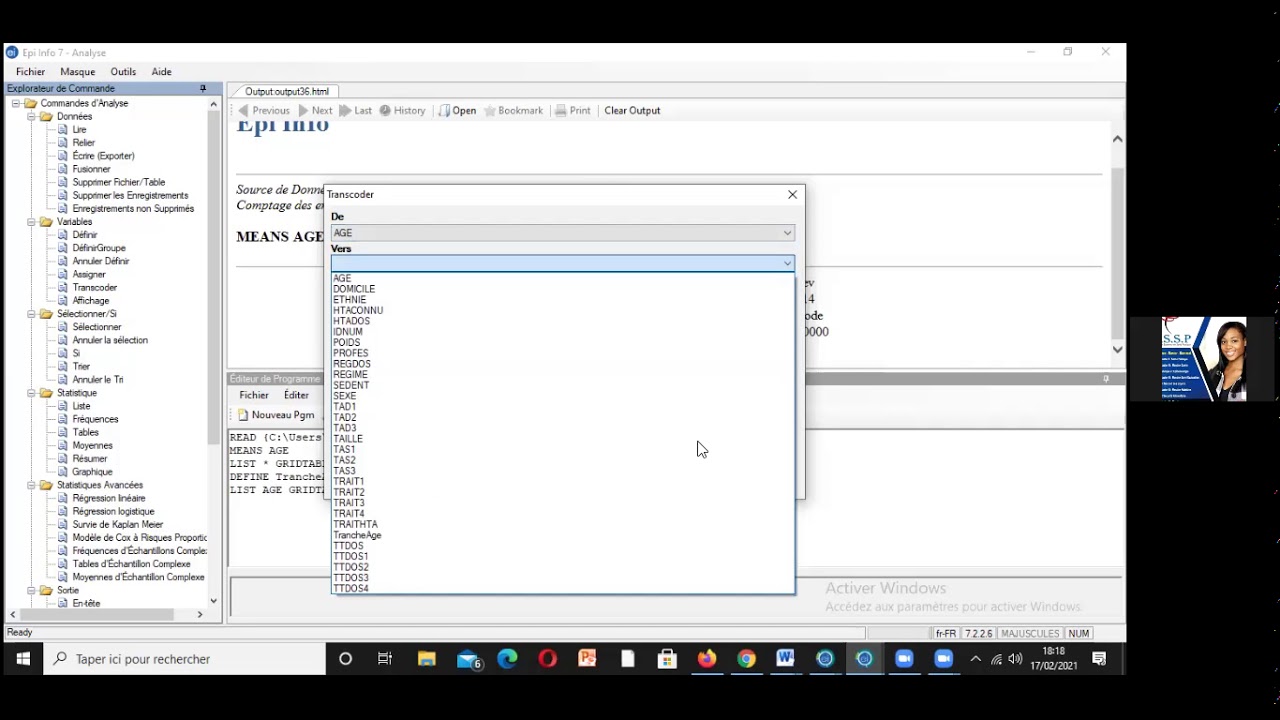 Epi Info Recode Tranche