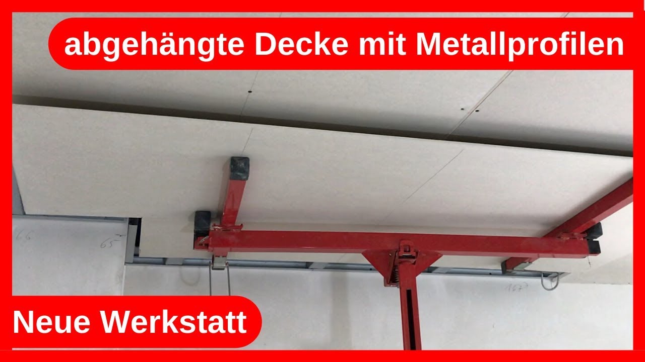 Neue Werkstatt - abgeh&auml;ngte Gipsplatten Decke auf Metall Unterkonstruktion. Einbau Revi - Klappe DIY