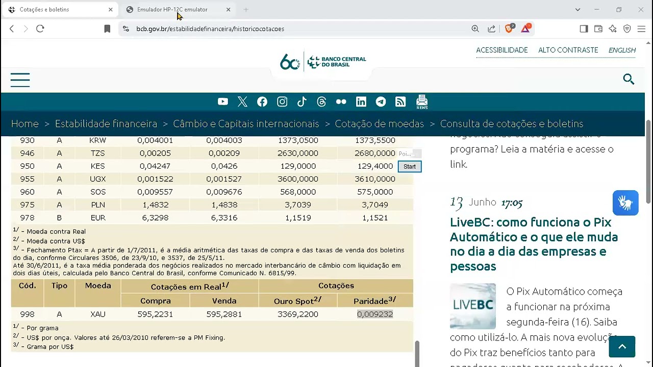 Aula como &eacute; a formula da Ptax Oficial do BC.