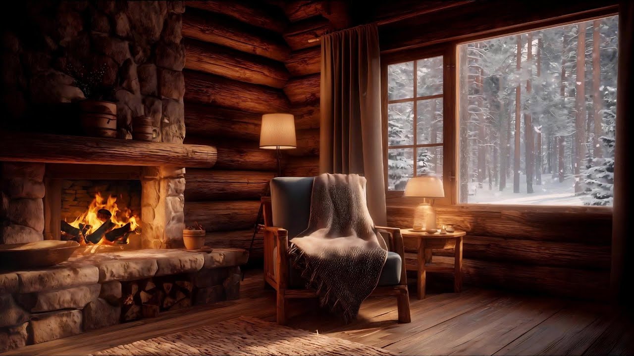 Cozy Winter Cabin Sounds for Deep Sleep & Relaxation 🔥 Fireplace and Gentle Wind (No Ads)