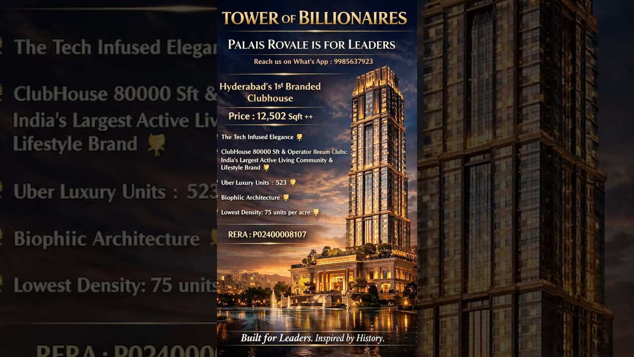 🏡Tower of Billionaires HyderabadPalais Royale Ultra Luxury Residences IndiaMost Exclusive Clubhouse