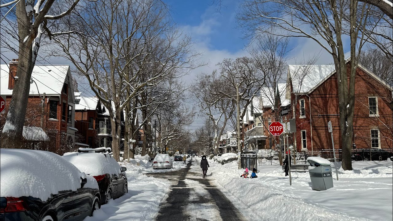 Little Italy, Toronto, Canada - Winter Walking Tour during snow storm February 2025