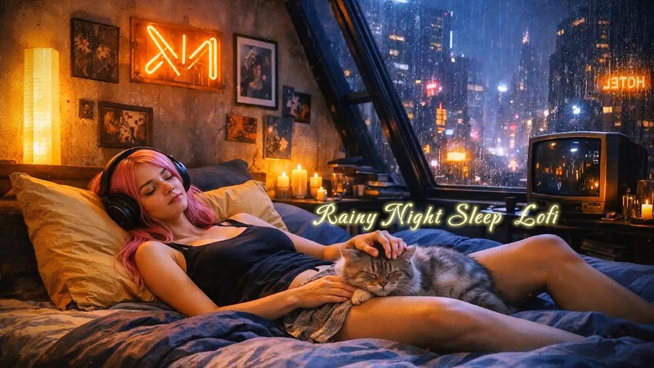 Rainy Cyber Night Sleep 🌧️ 貓咪陪你入眠 | 雨聲×Lofi | 快速放鬆 深度睡眠 作業用BGM