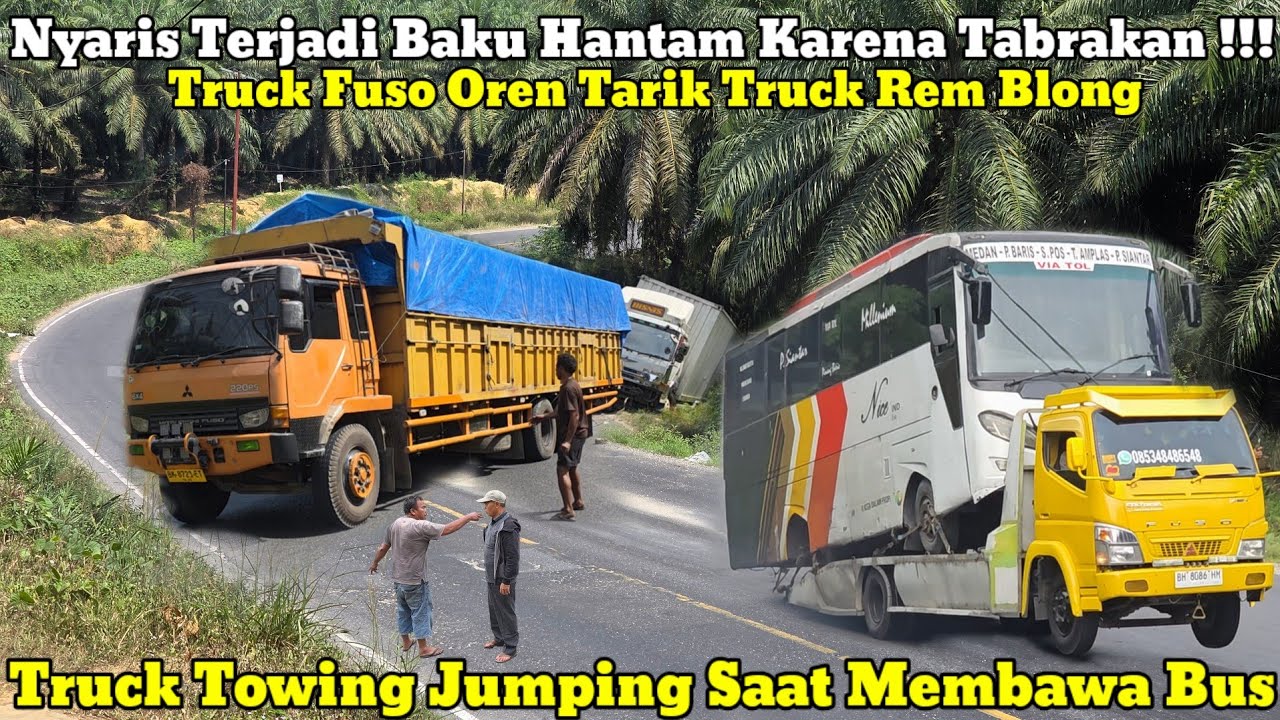 Nyaris Terjadi Baku Hantam || Truck Towing Jumping Saat Membawa Bus Di Bukit Kodok