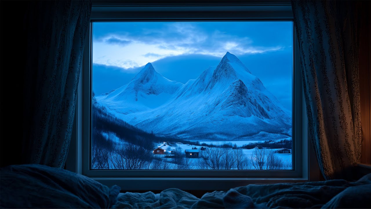 Relaxing Blue Hour Sweden Snowfall❄️Cozy Winter Ambience For Reading, Sleeping, Projectors, Etc.