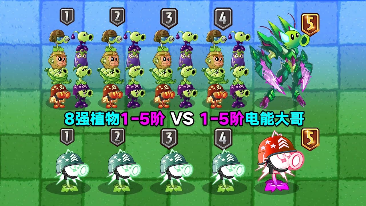 8强植物1 5阶 VS 1 5阶电能大哥！8打1？您礼貌吗？植物大战僵尸2