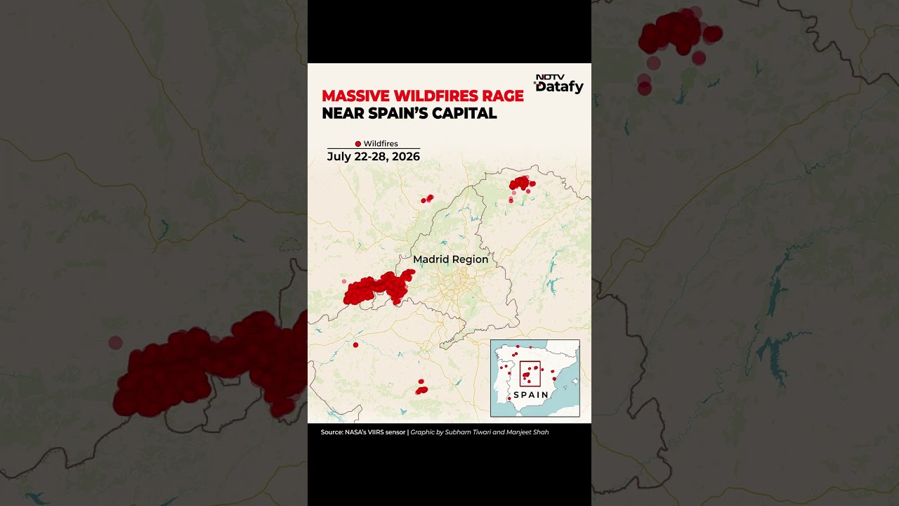 Massive Wildfires Rage Near Madrid As Spain Battles Extreme Heat | NDTV Datafy