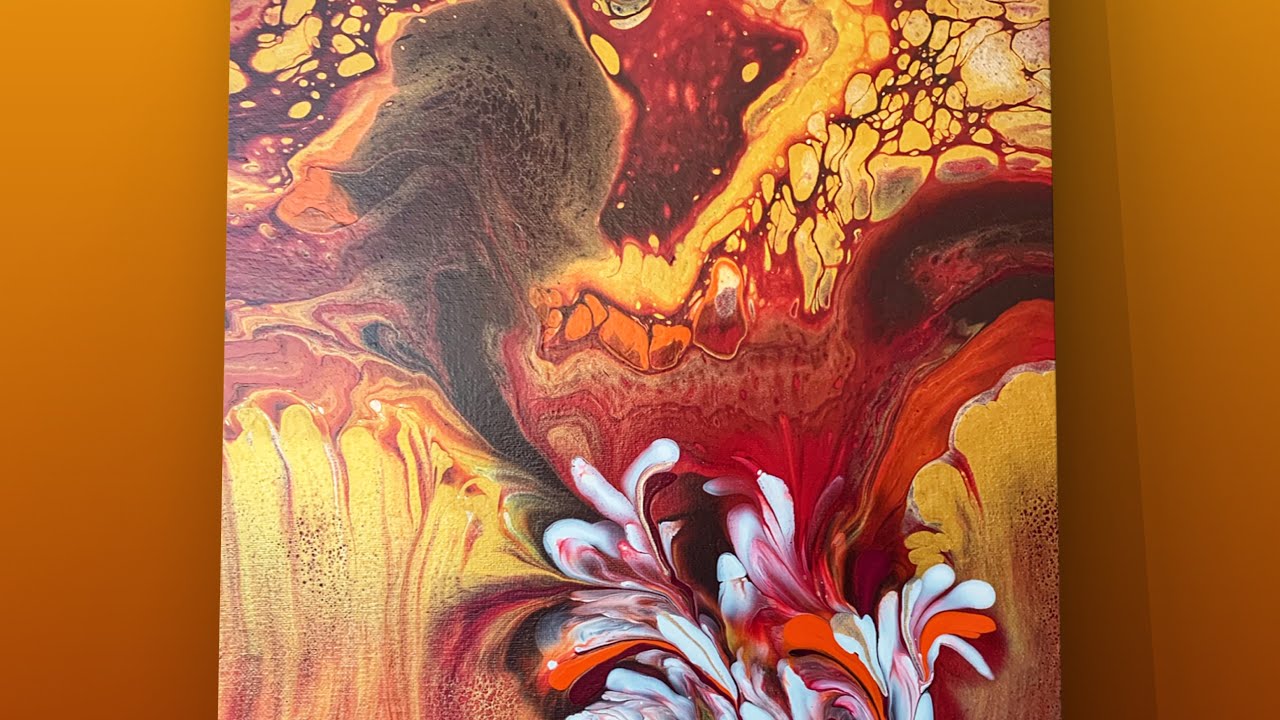 Lava Acrylic Funnel Pour with Gold Cells & DecoArt Flower