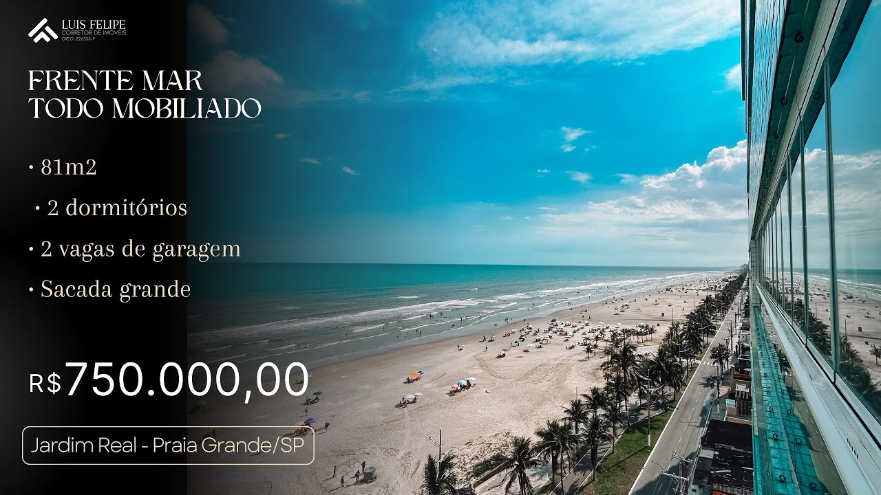Frente Mar Praia Grande SP - Mobiliado - 2 dormitórios 1 suíte 2 vagas - bairro jardim real 
