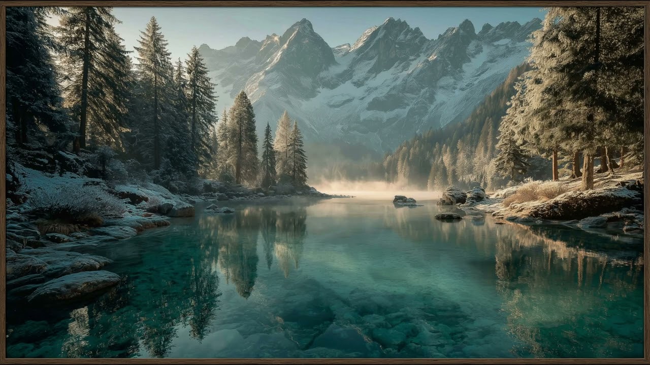 Peaceful Winter Mountain Lake Reflection | Still Art Screen Saver | 4K
