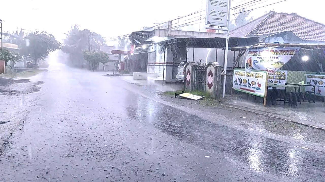 Walking Alone in Village During Heavy Rain Wind Storm and Rolling Thunder Relaxing ASMR 4K ########