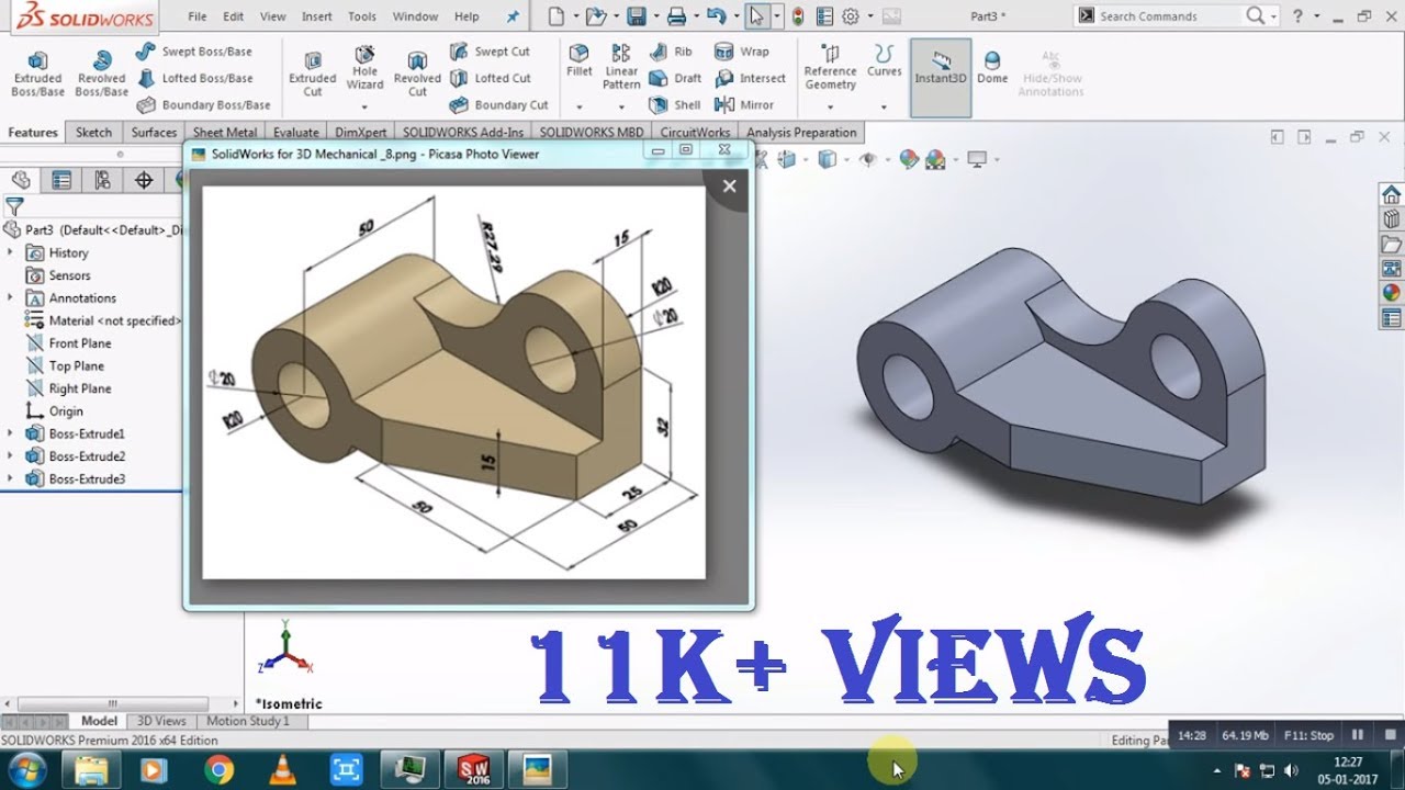 Simple Part Modeling Tutorial for Beginners | SolidWorks 2016 | (1)