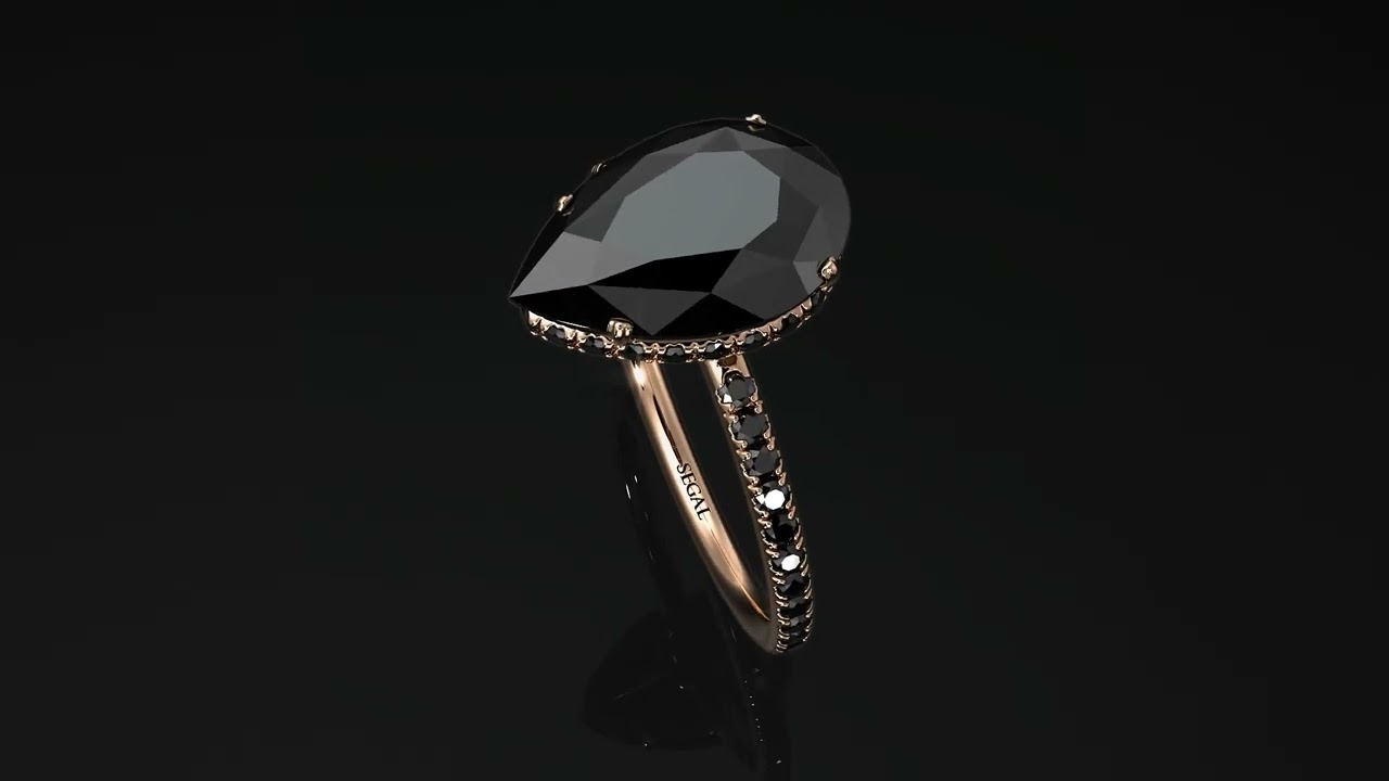 Hidden Halo Elegant Pear black diamond Engagement Ring - Ariel No. 38