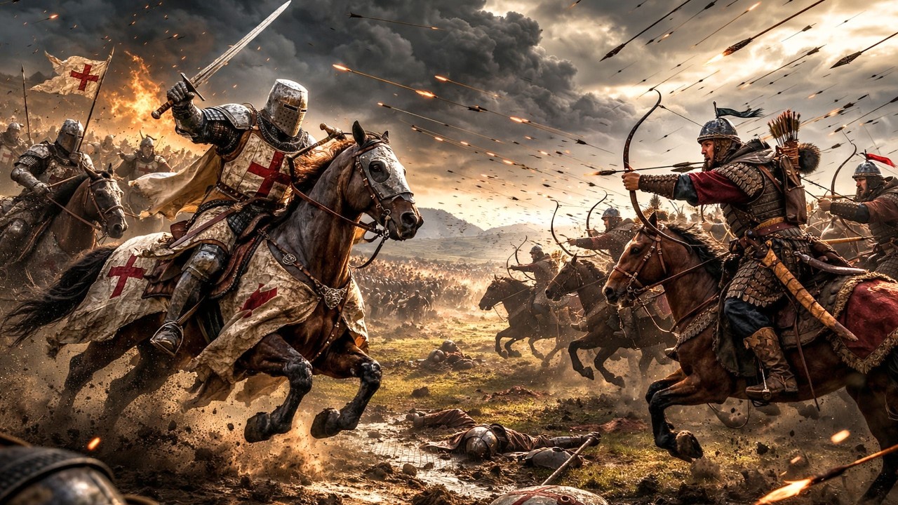 Cavalerie Croisée vs  Horde Mongole  Armure Lourde Contre Pluie de Flèches