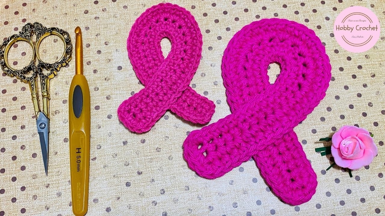 Lazo Rosa a crochet paso a paso, simbolo int. de lucha contra el cancer de mama (Versión Diestra)