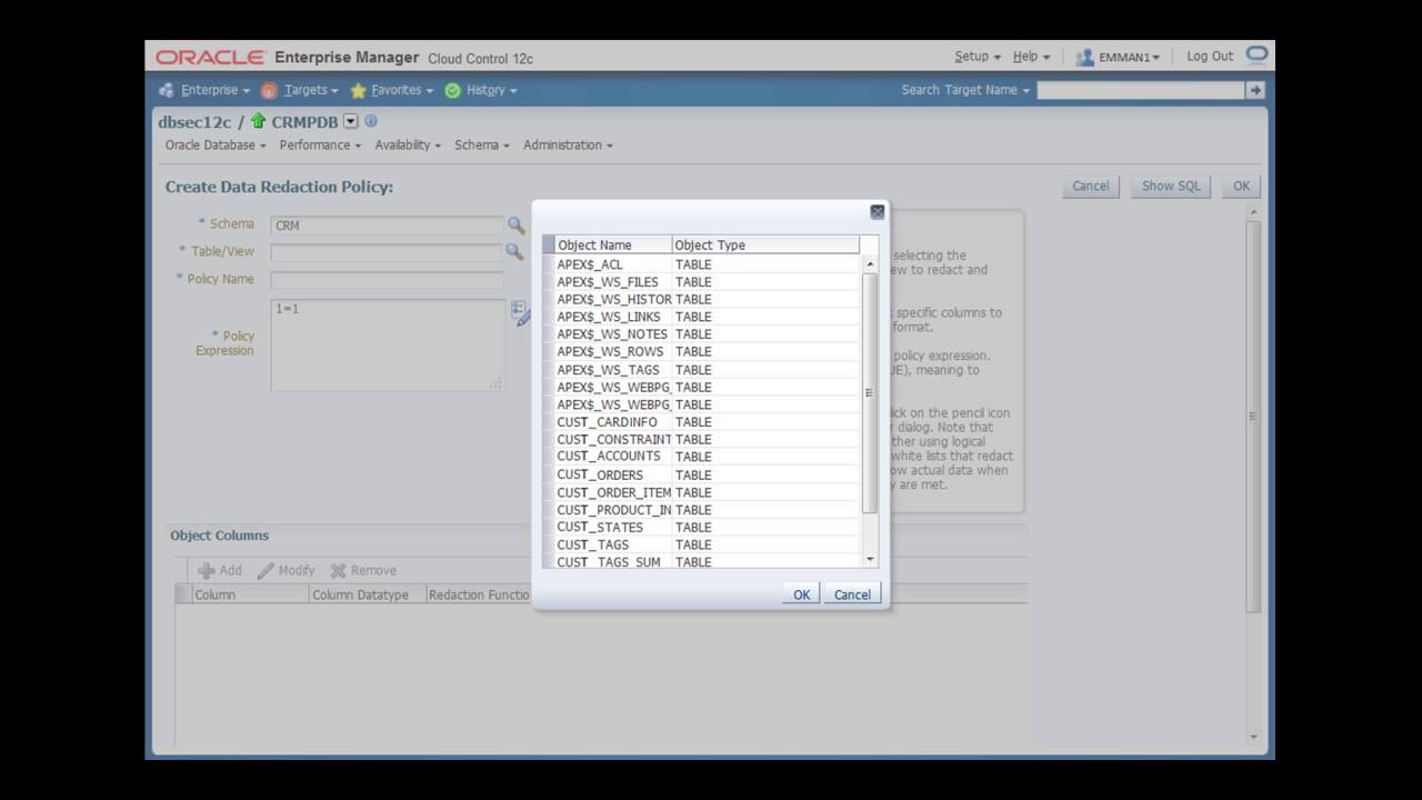 Data Redaction Demo for Oracle Advanced Security (Oracle Database 12c) - Part 2
